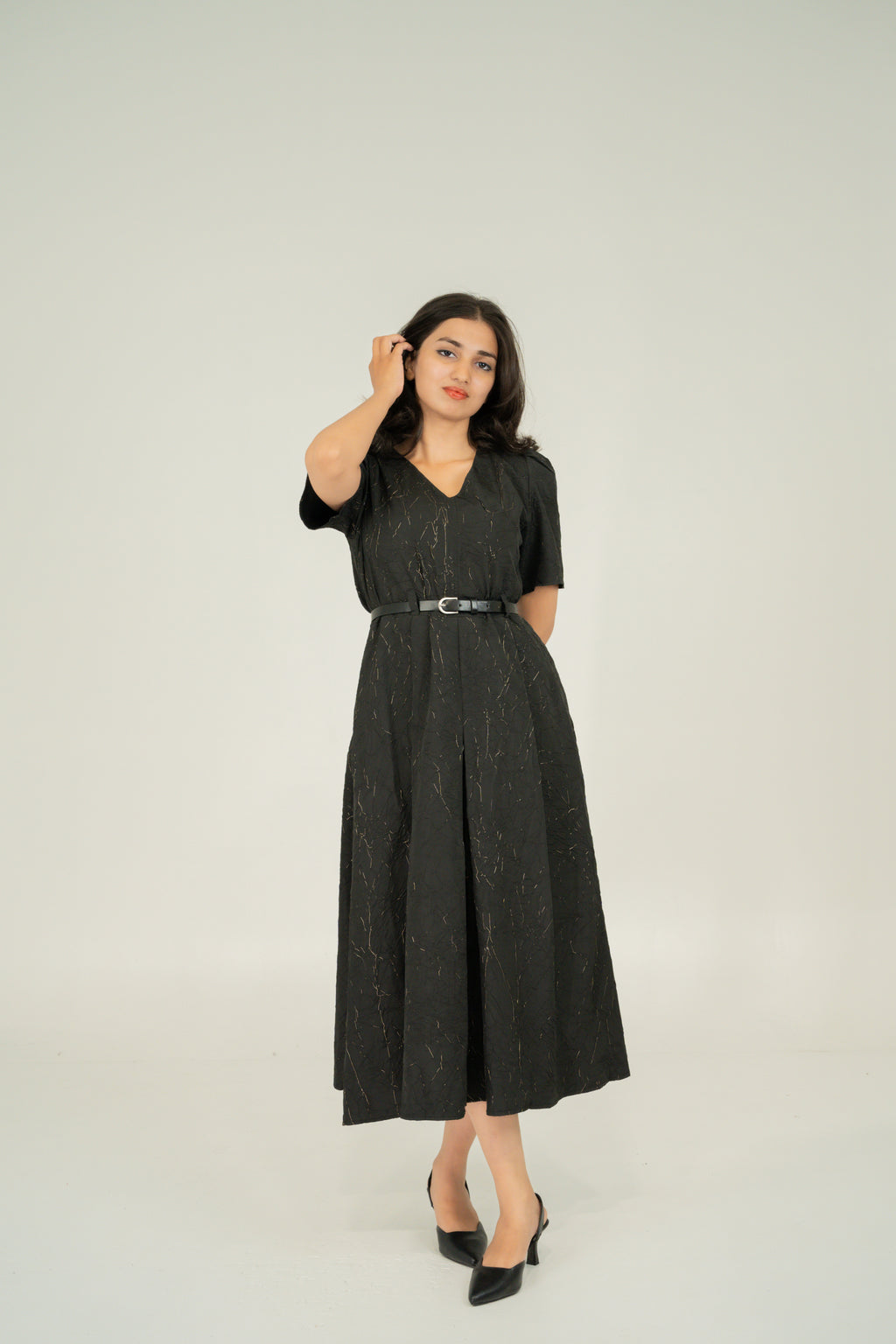 Pleated v neck dresses