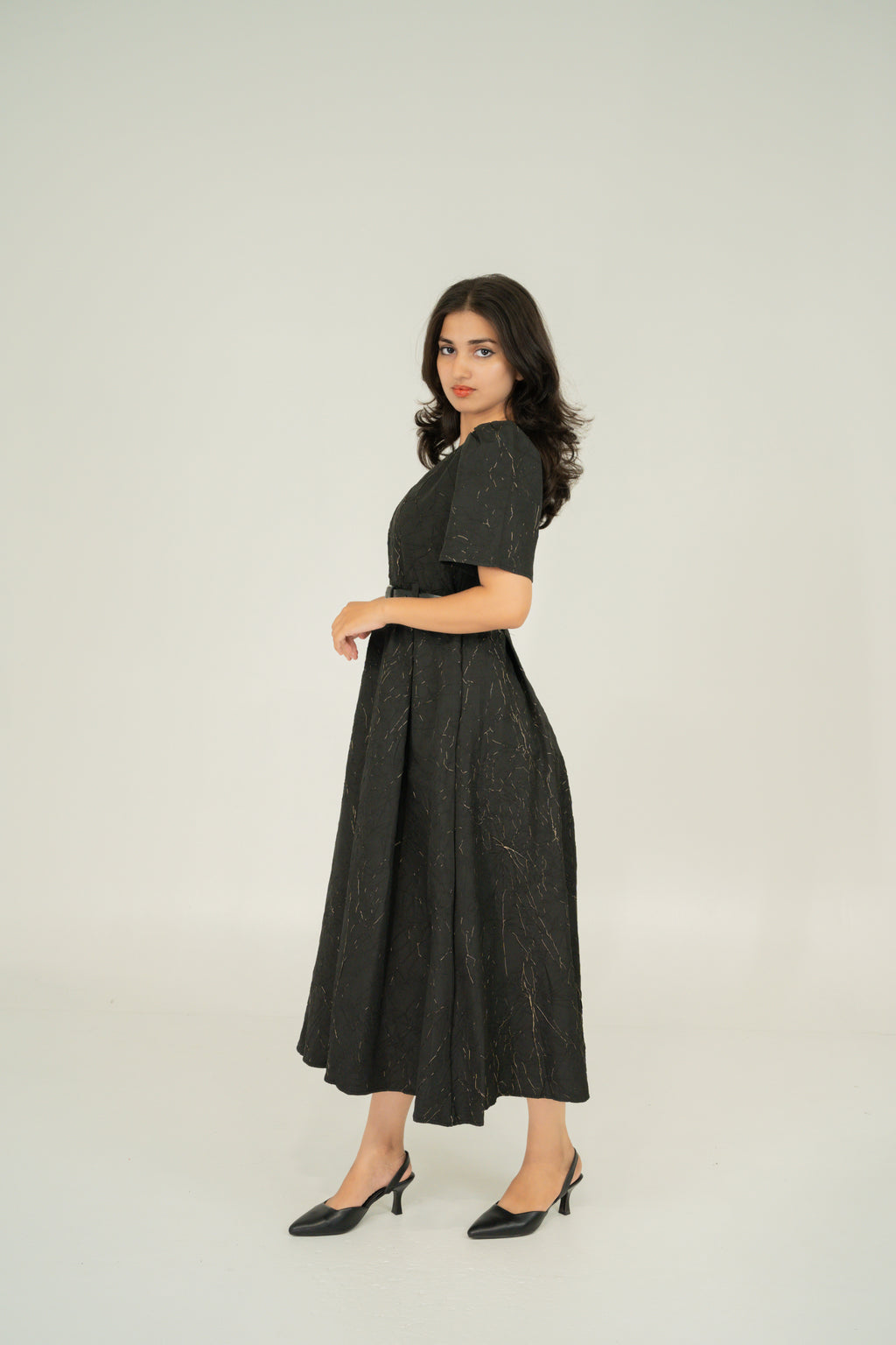 Pleated v neck dresses