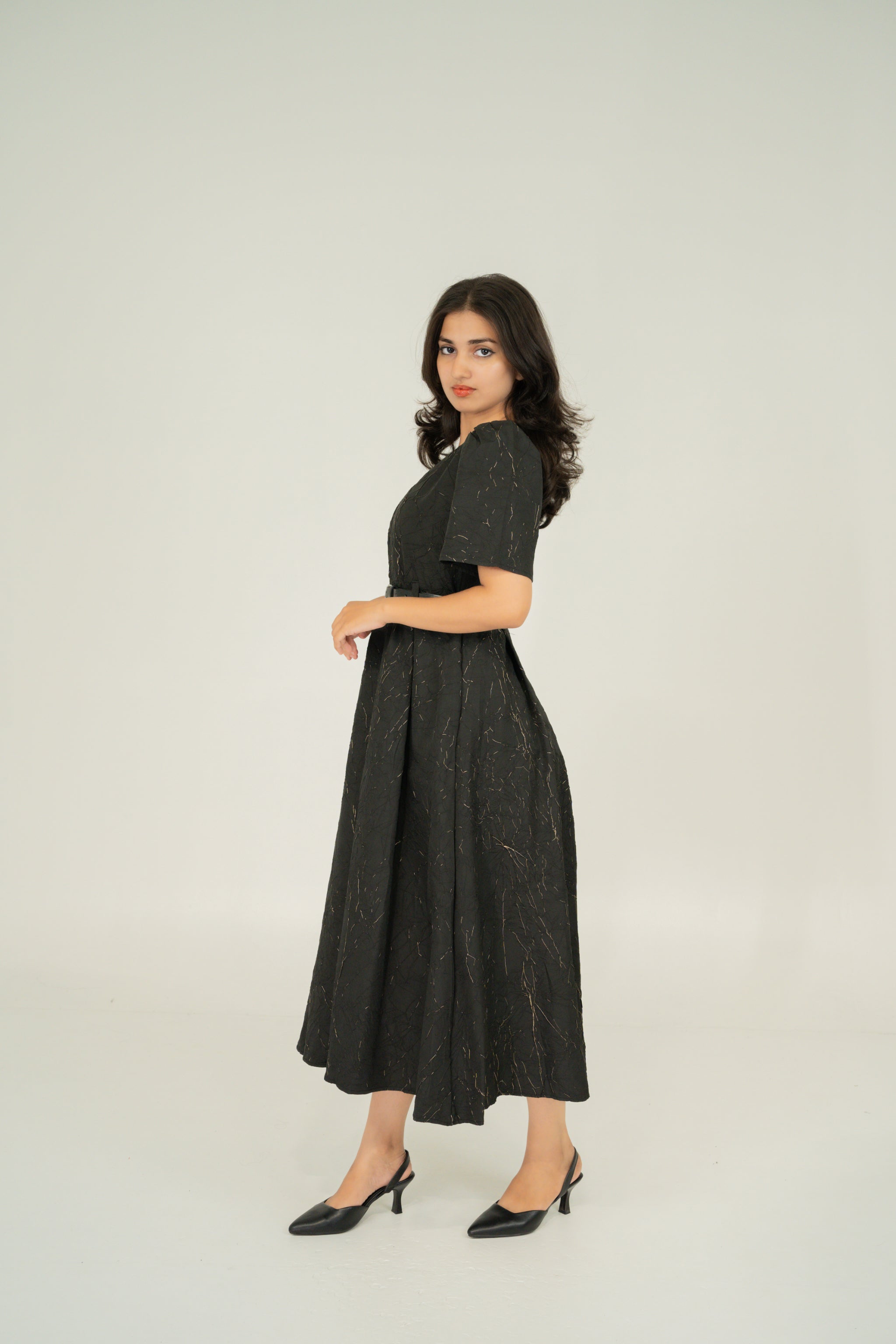 Pleated v neck dresses