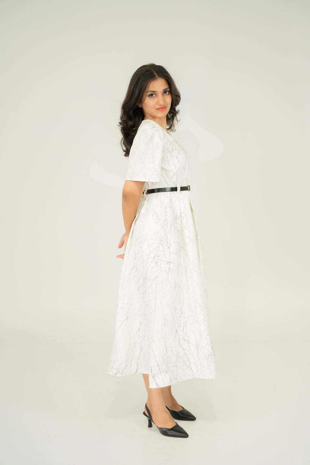 Pleated v neck dresses