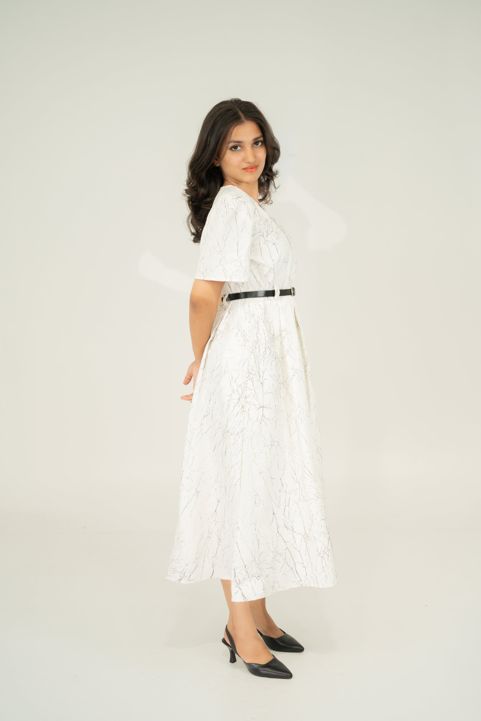 Pleated v neck dresses