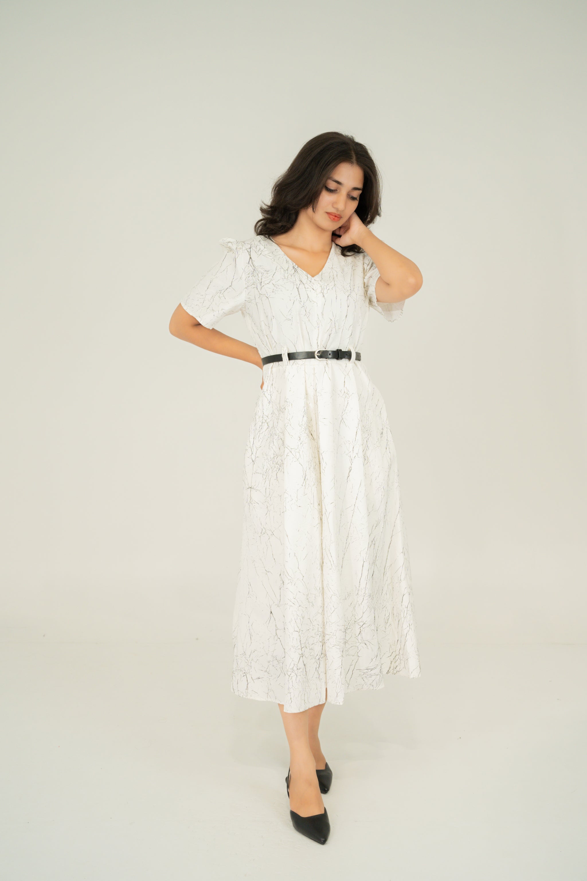Pleated v neck dresses