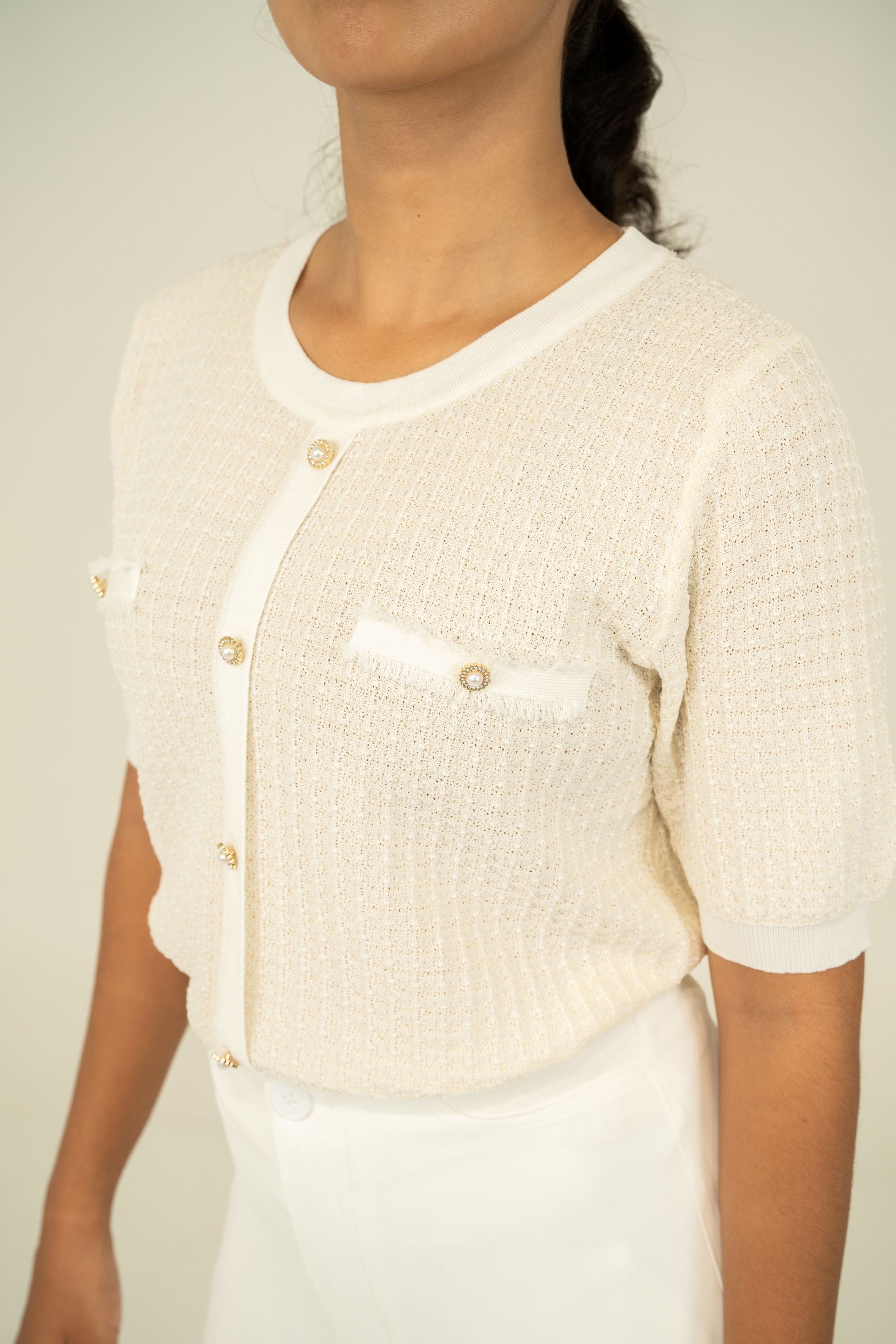 ivory button front knit wear