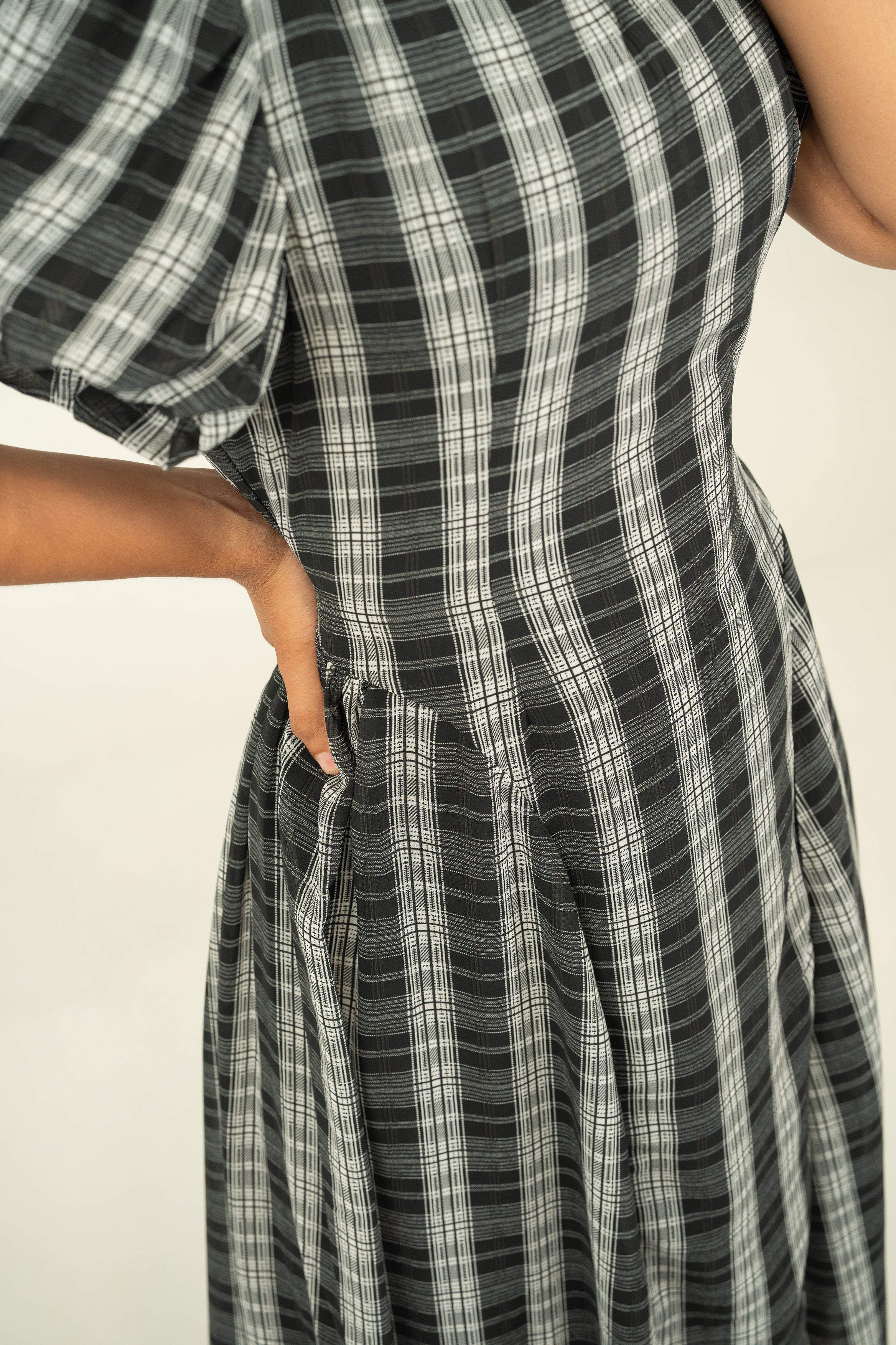Black Soft check midi dress