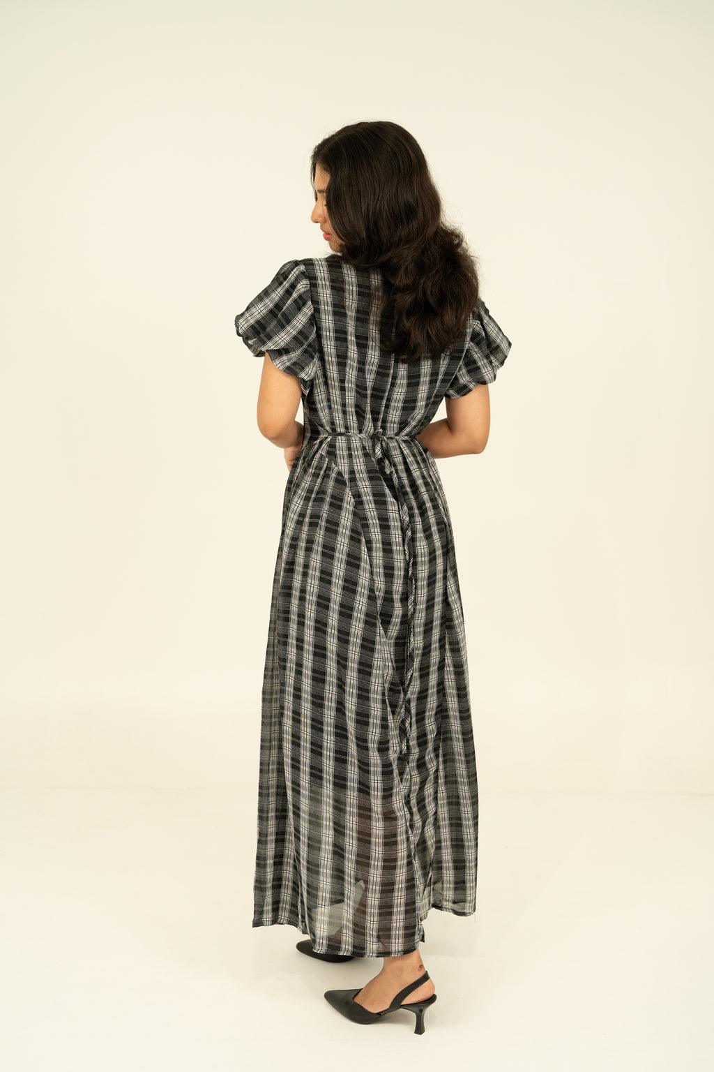 Black Soft check midi dress
