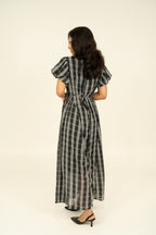 Black Soft check midi dress