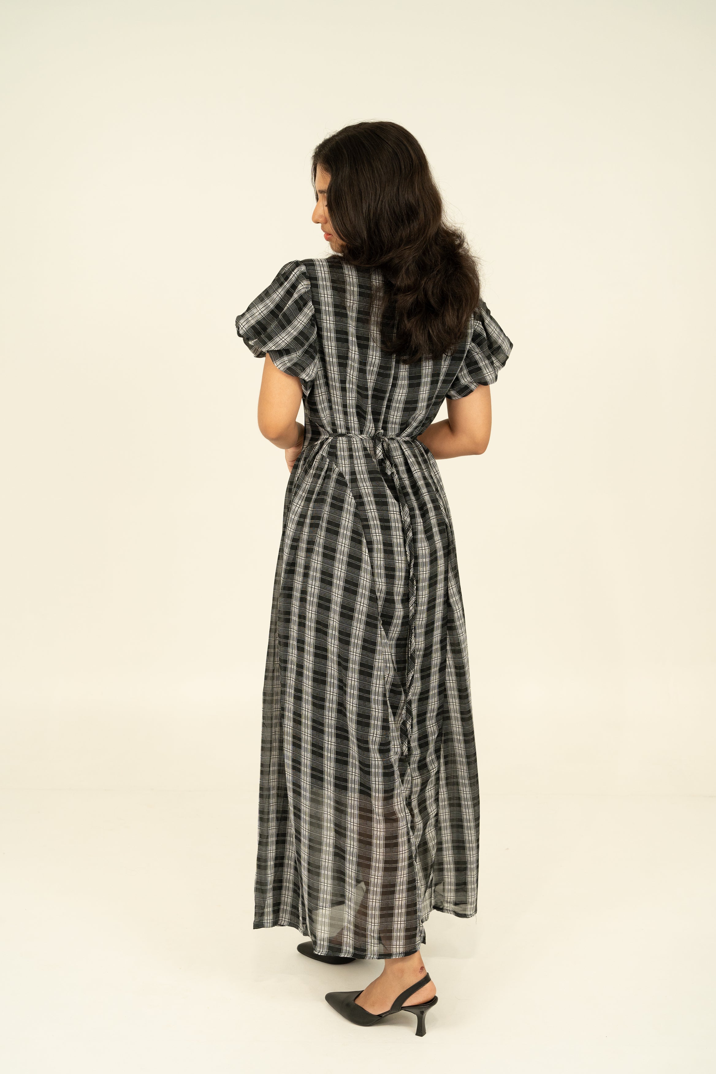 Black Soft check midi dress