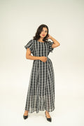 Black Soft check midi dress