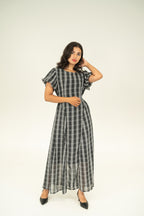 Black Soft check midi dress
