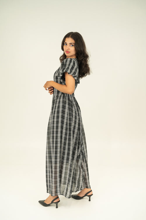 Black Soft check midi dress